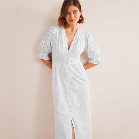 Boden NWT White Broderie Midi Tea Dress Size 10R - Picture 2 of 8